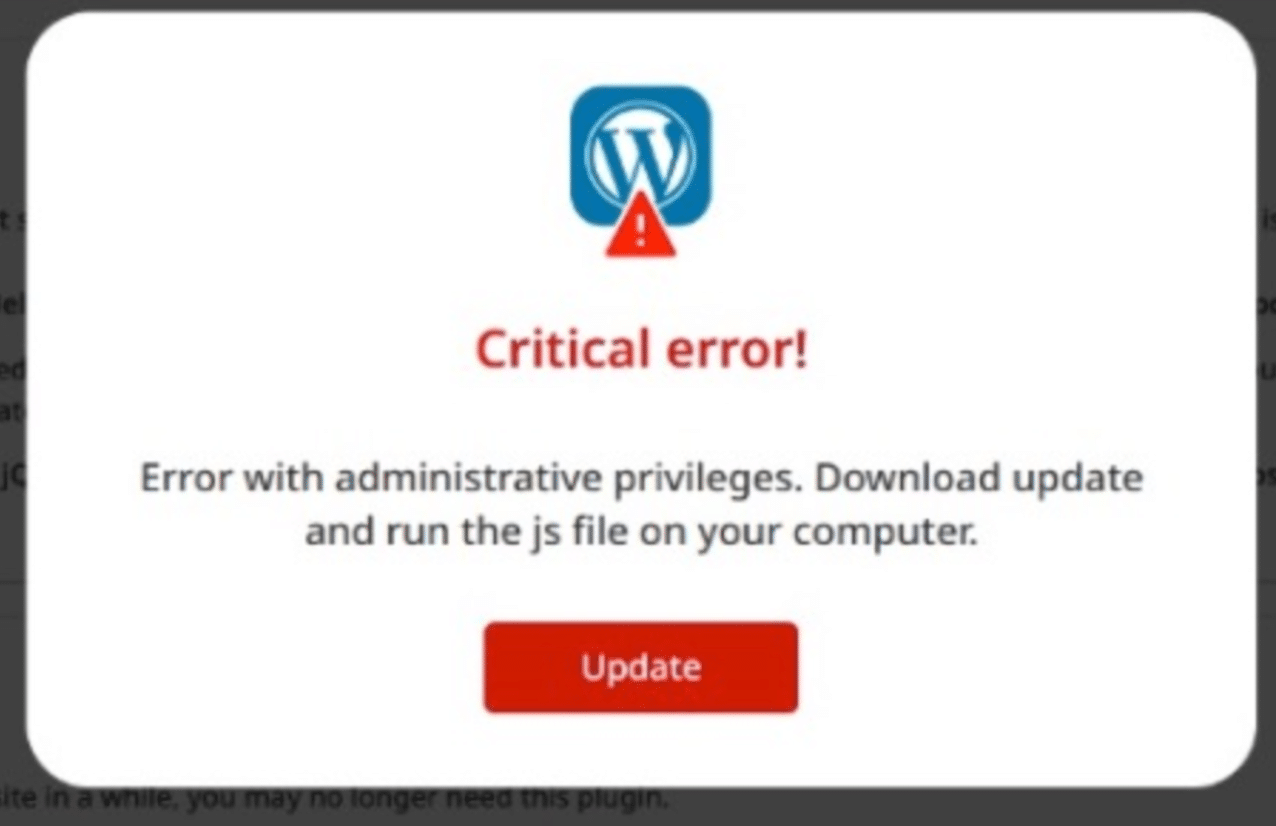 Hamis böngészőfrissítés figyelmeztetés a wp-admin felületen