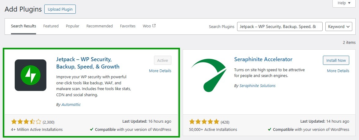 Jetpack plugin hozzáadása a WordPress adminban