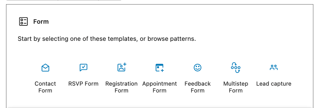 Űrlap típus választása a Jetpack Forms sablonjai közül