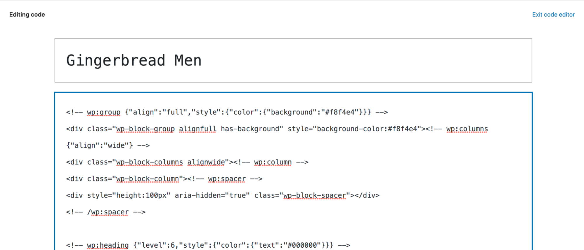 A tartalom HTML nézetben a WordPress Code Editorban