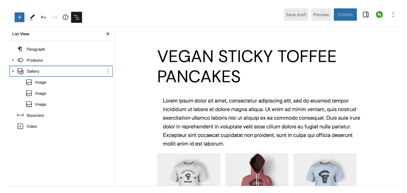 Nested blokkok megjelenítése a List View-ban (például galéria képekkel)