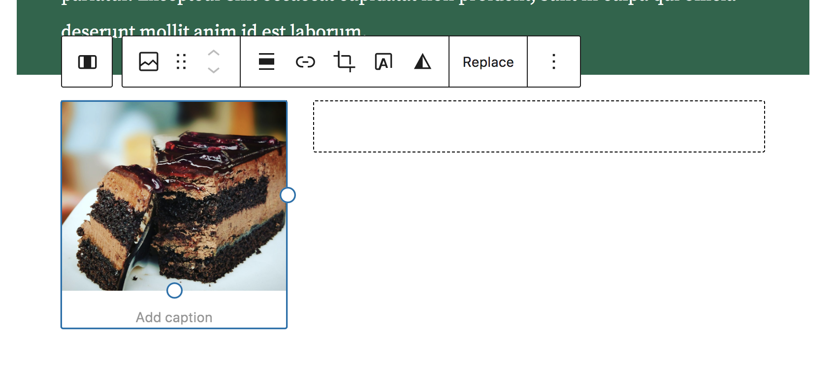 Két oszlop: balra kép, jobbra szöveg a blokkeditorban