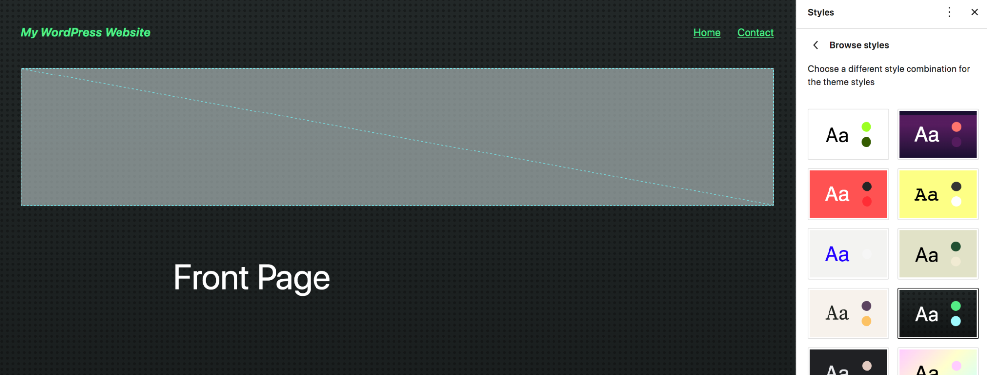 Előre definiált stílusvariációk böngészése a Site Editorban