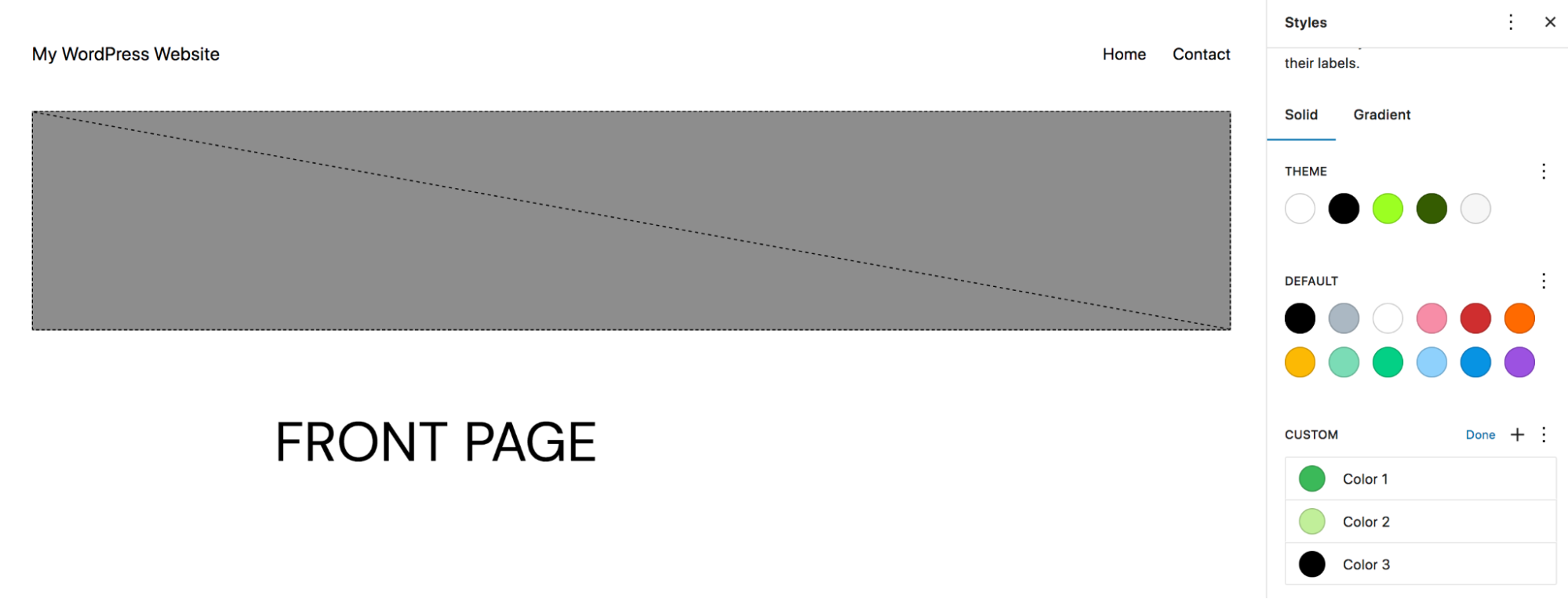 Egyedi színpaletta beállítása a Button blokkhoz