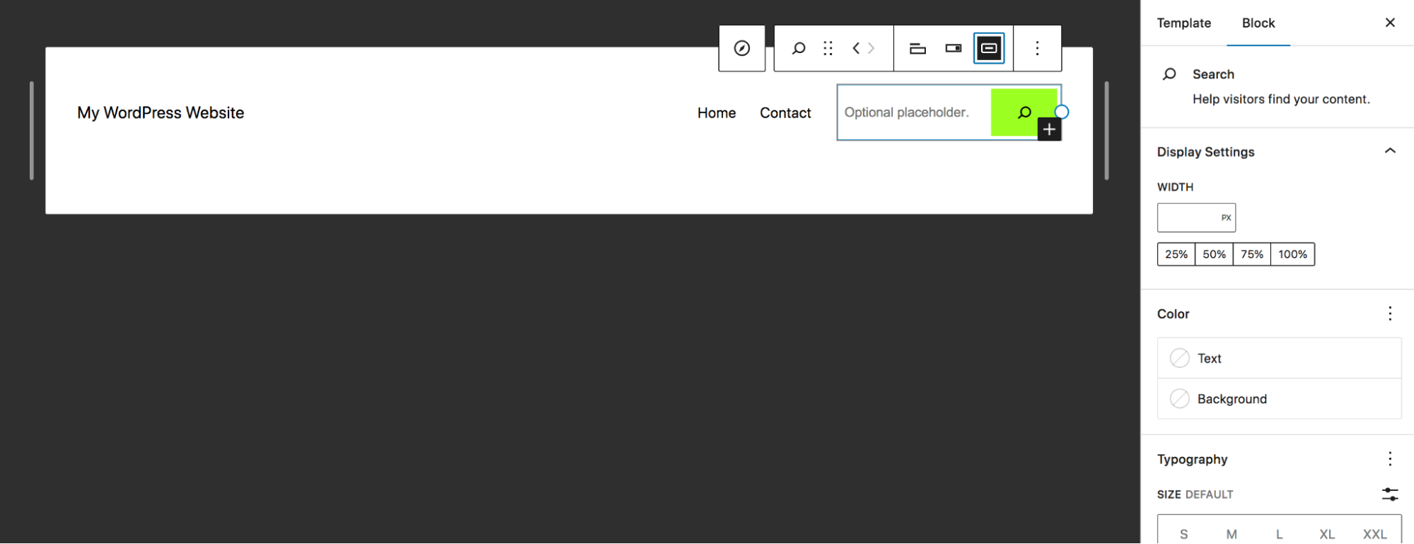 Search blokk hozzáadása a fejléc navigációjához