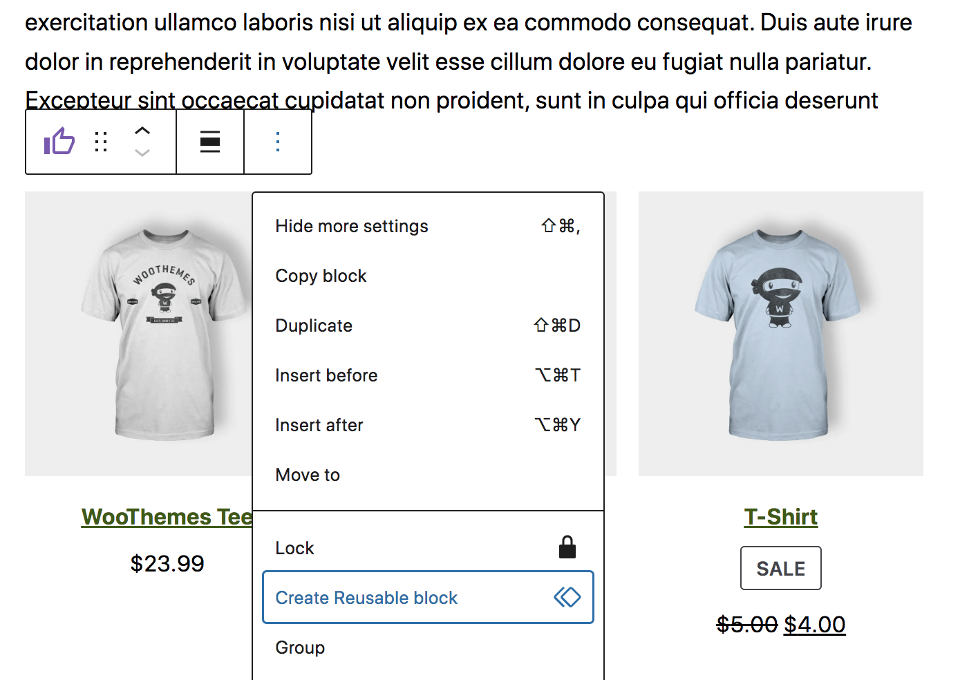 Synced pattern (reusable block) létrehozása a toolbar menüből