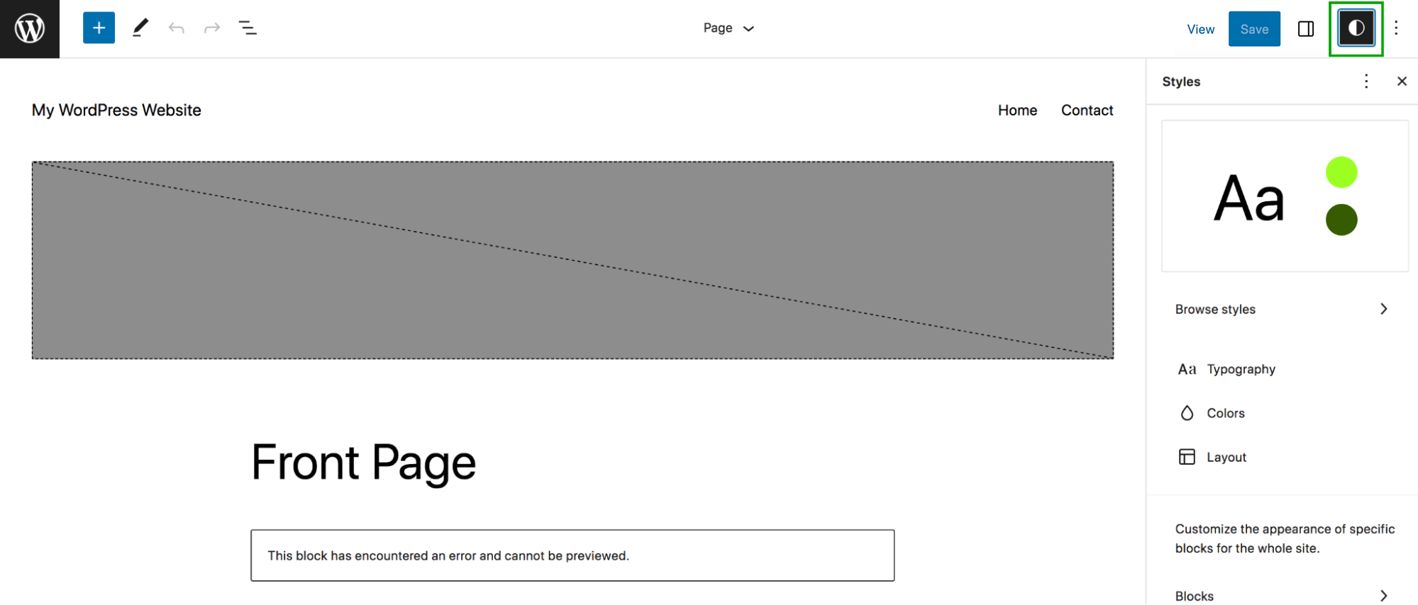 Globális stílusok szerkesztése a Site Editorban