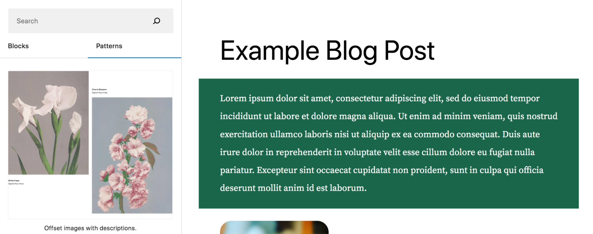 Galéria pattern beszúrása a blokkeditorba