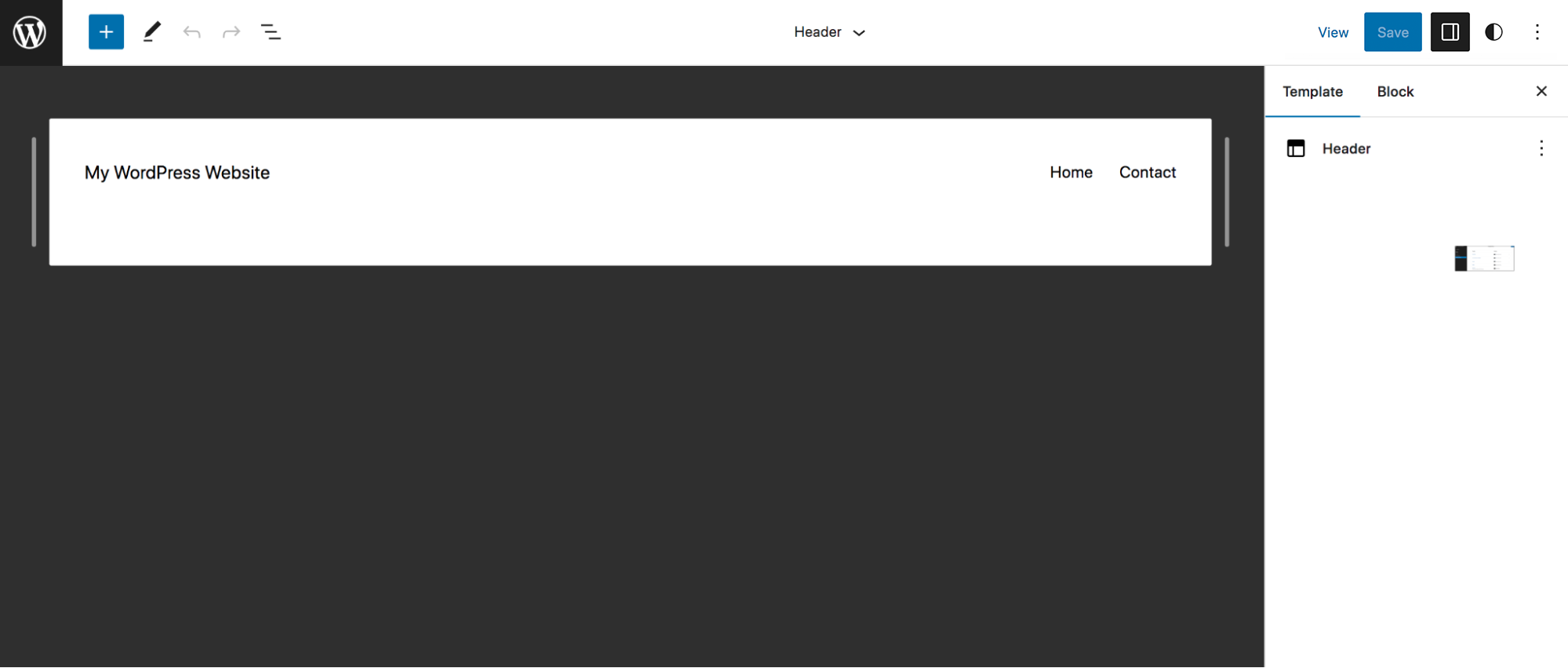 Header szerkesztése a Site Editorban Site Title és Navigation blokkokkal